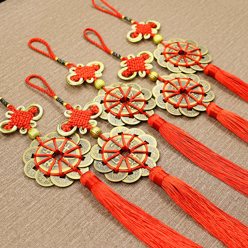 Elegant and Unique Pure Copper Plum Blossom Ten Emperor Coins Pendant with Gold Border for Home Decoration