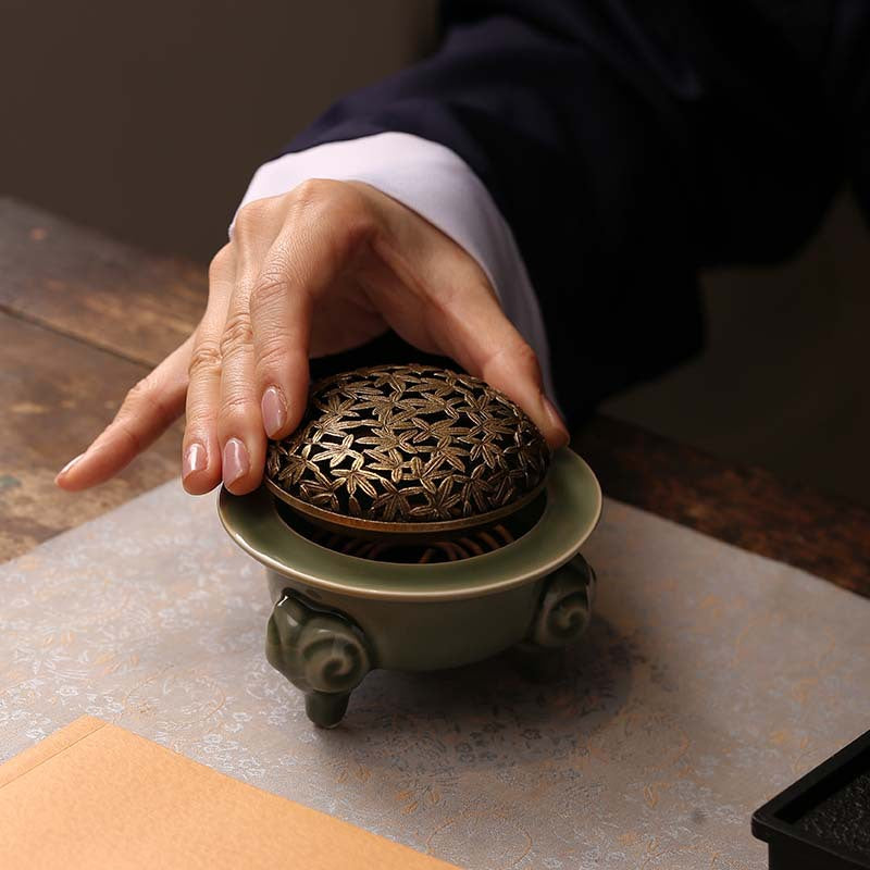 Ceramic Coil Incense Burner with Three Goats Design - Sandalwood and Seal Incense Holder