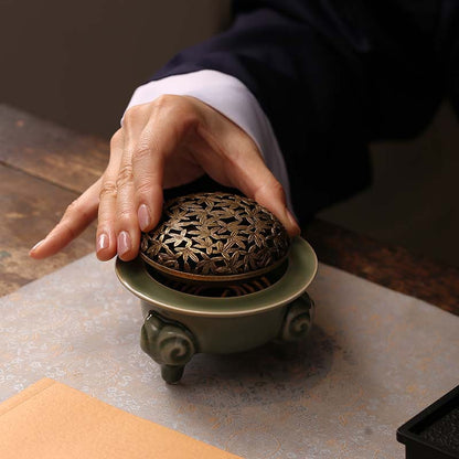 Ceramic Coil Incense Burner with Three Goats Design - Sandalwood and Seal Incense Holder