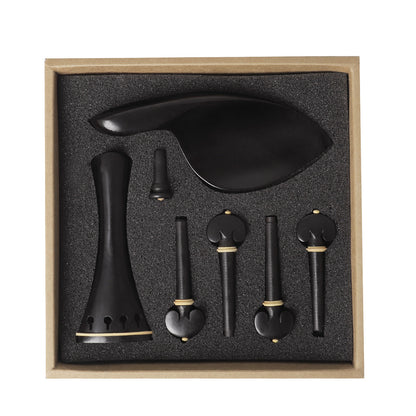 Elegant 4/4 Violin Fittings Set - Ebony with Boxwood Inlay Tailpiece, Pegs, Endpin, and Chin Rest