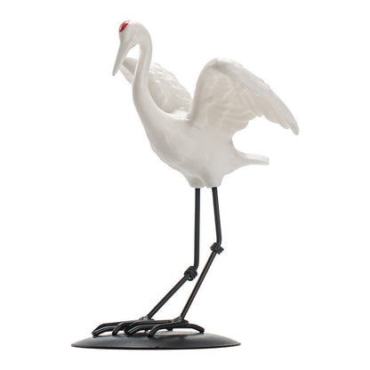 Chinese Ceramic Crane Decor Set - Auspicious Home Ornament with Iron Base (2 Sizes: 12cm/10cm Height)