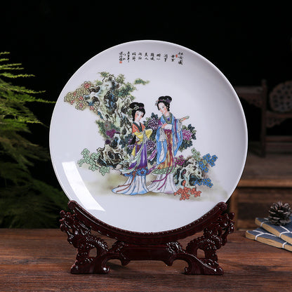 Jingdezhen Ceramic Wall Plate - Hand-Painted Porcelain Decor (25cm Diameter, 14 Auspicious Designs, 1000g)
