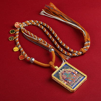 Gold-Finished Hand-Painted Green Tara Thangka Pendant Necklace
