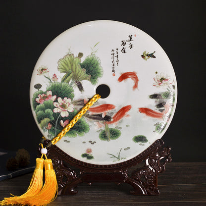 Chinese Ceramic Wall/Table Decor - Jingdezhen Porcelain with Stand (11 Auspicious Designs, 26cm Diameter, 30cm Height with Base)