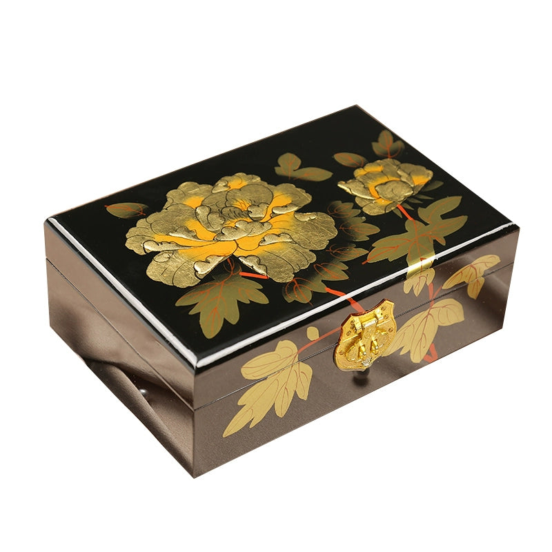 Lacquerware Jewelry Box – Exquisite Chinese Handcrafted Jewelry Storage Box with Mirror, Decorative Gift Box for Rings, Necklaces & Earrings