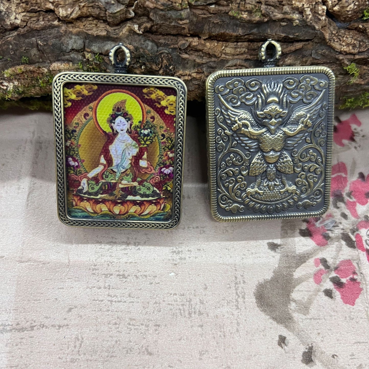 Nepalese Thangka Ghau Box Pendant with Hanging Cord – Handcrafted Sacred Amulet