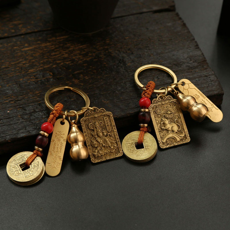 Get Lucky with Our Alloy Wucai God Zodiac Box and Keychain Pendant Set for Wealth and Good Fortune