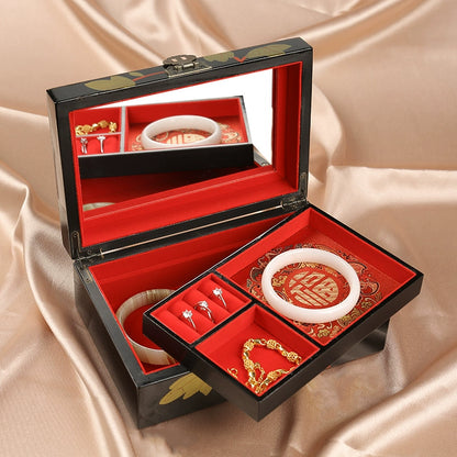 Lacquerware Jewelry Box – Exquisite Chinese Handcrafted Jewelry Storage Box with Mirror, Decorative Gift Box for Rings, Necklaces & Earrings
