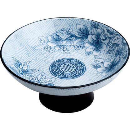 Blue & White Ceramic Fruit Plate - Japanese Style Raised Serving Dish (16.5x7.5cm, 7 Designs)