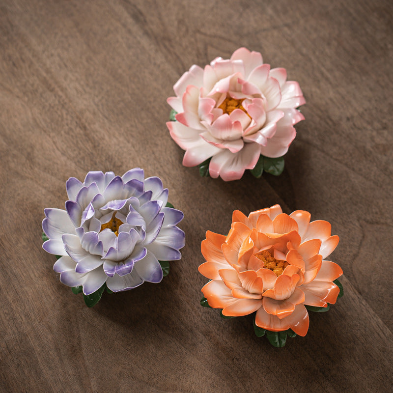 Handcrafted Ceramic Peony Incense Holder - Realistic Flower Design with Incense Slot, Tea Table Decor (Stable Base)