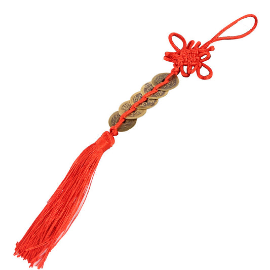 Handmade Feng Shui Hanging Antique Five Emperors Qi Coin Car Decor with Fulu Tassel
