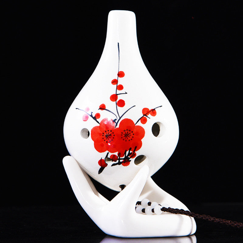 6-Hole Alto C Ceramic Ocarina - Hand-Painted Design with Gift Box, Music Sheet & Neck Strap (AC Tuned)
