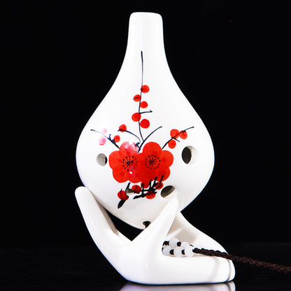 6-Hole Alto C Ceramic Ocarina - Hand-Painted Design with Gift Box, Music Sheet & Neck Strap (AC Tuned)
