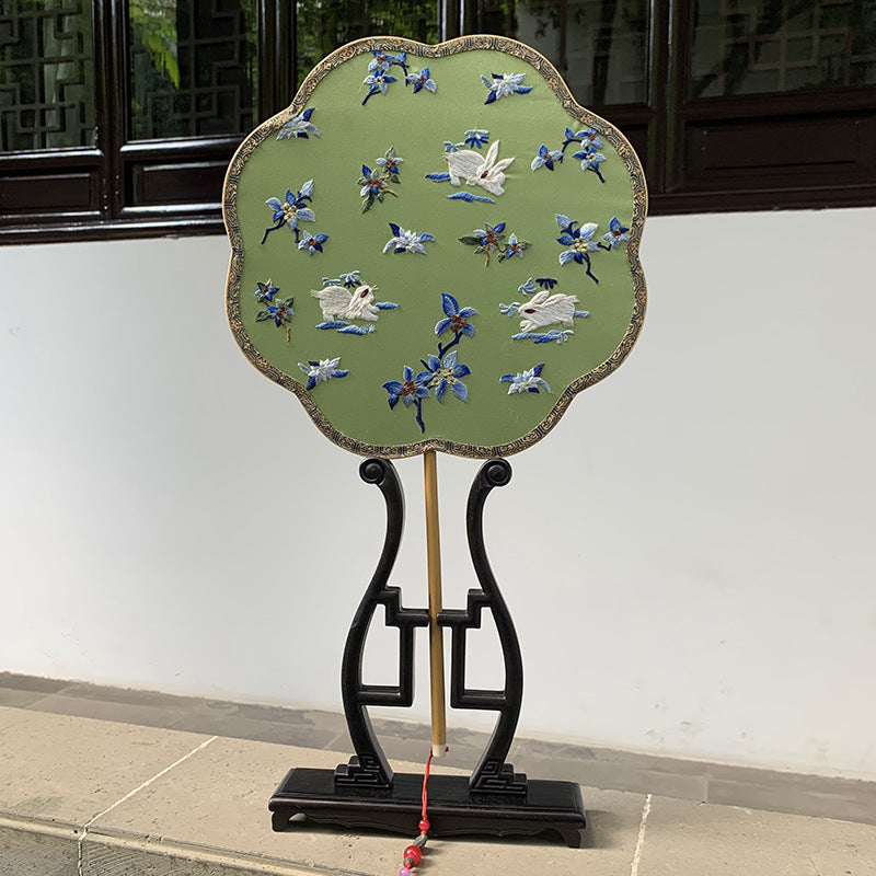 Elegant Double-Sided Embroidered Round Fan - Handmade Su Embroidery on Xiangfei Bamboo