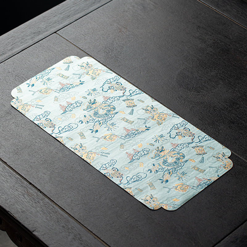 Chinese Dragon Tea Mat - Waterproof Table Runner for Tea Ceremony (50x24cm, Cotton-Linen & Gauze Fabric)