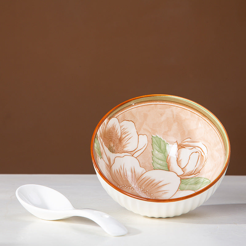 Camellia Ceramic Dinnerware Set - Japanese Style Tableware (11.8cm Rice Bowl, 20.3cm Plate, 23cm Chopsticks)
