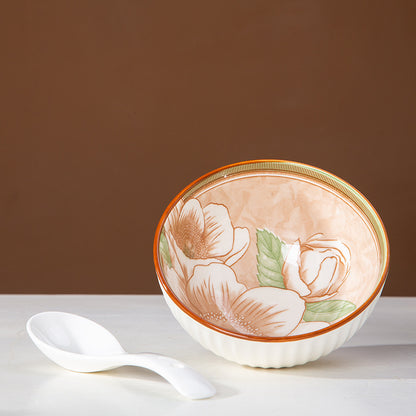 Camellia Ceramic Dinnerware Set - Japanese Style Tableware (11.8cm Rice Bowl, 20.3cm Plate, 23cm Chopsticks)
