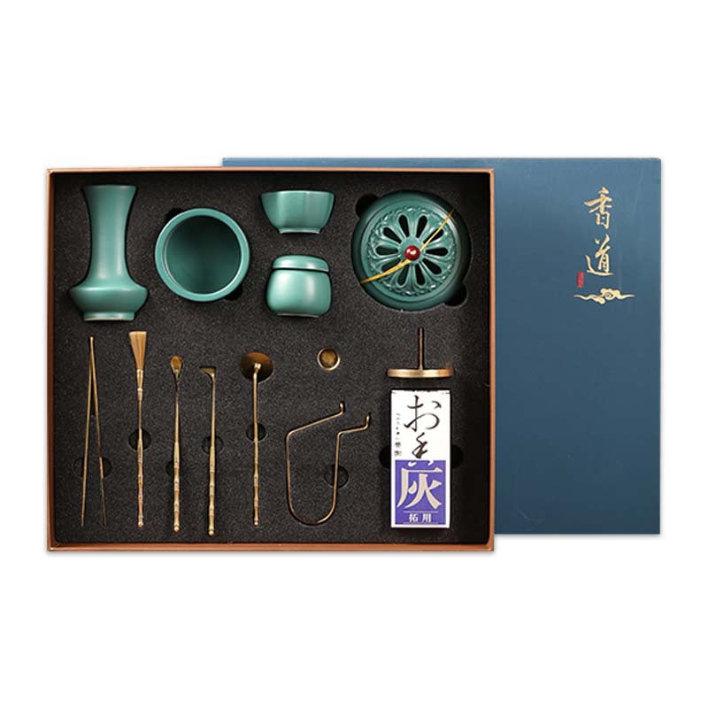 Song-style Incense Ceremony Set - Ceramic Incense Tools with Sandalwood Powder Accessories
