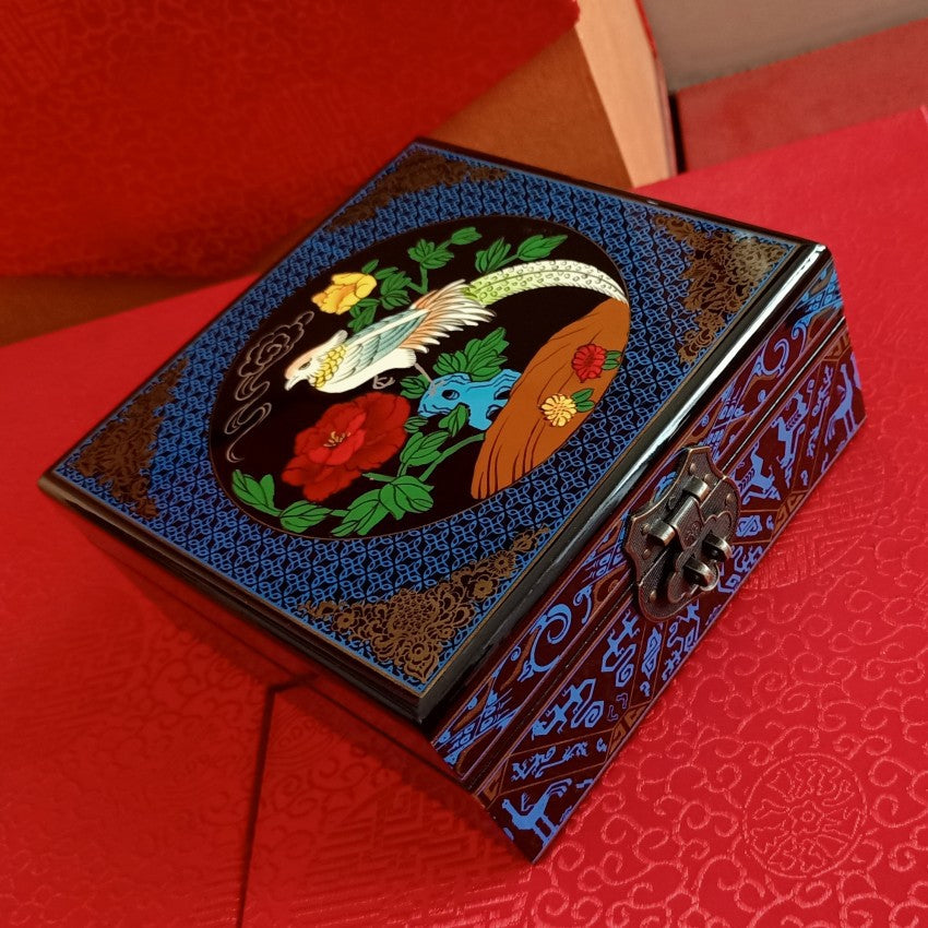 Jewelry Box | Wooden Make | Two-Layer Velvet Interior | Mirror Lid | Lacquer Finish | Handmade Chinese Art | Valentine’s & Mother’s Day Gift
