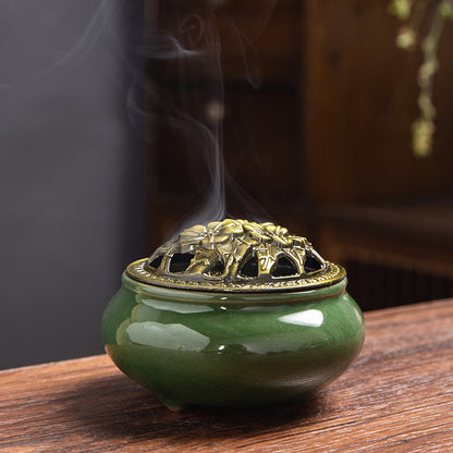 Beautiful Ice-Crack Porcelain Incense Burner with Pottery Plate for Relaxation and Meditation