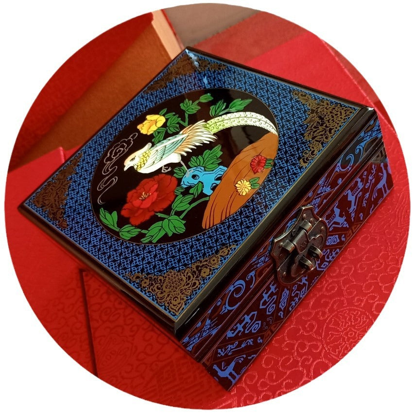 Jewelry Box | Wooden Make | Two-Layer Velvet Interior | Mirror Lid | Lacquer Finish | Handmade Chinese Art | Valentine’s & Mother’s Day Gift