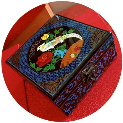 Jewelry Box | Wooden Make | Two-Layer Velvet Interior | Mirror Lid | Lacquer Finish | Handmade Chinese Art | Valentine’s & Mother’s Day Gift