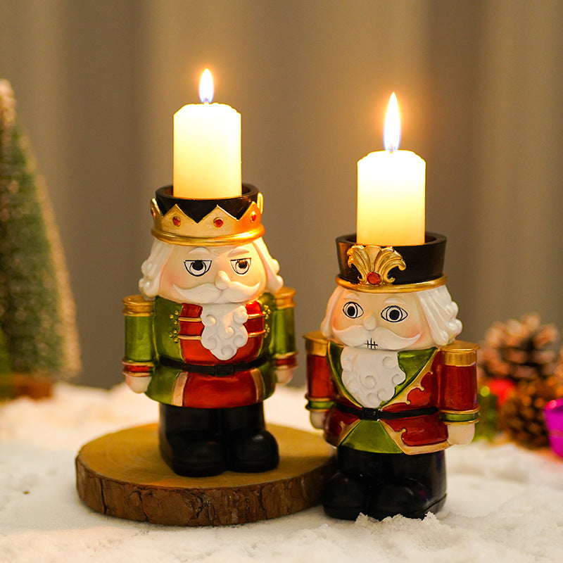 European Style Nutcracker Candle Holder: Perfect Home Decor for Living Room or Table, Resin Ornament for Christmas Tree