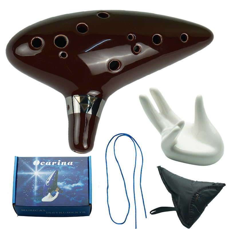 12-Hole Alto C Key Ocarina - 16cm Ocarina with Stand & Accessories (200-210g)