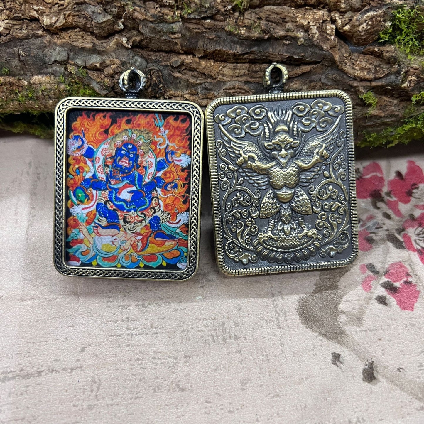 Nepalese Thangka Ghau Box Pendant with Hanging Cord – Handcrafted Sacred Amulet