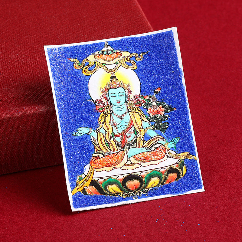 Hand-Painted Gold-Traced Thangka with Cinnabar Rough Sand - Eight Protectors Design