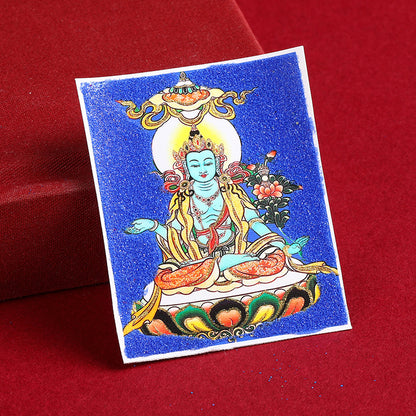 Hand-Painted Gold-Traced Thangka with Cinnabar Rough Sand - Eight Protectors Design