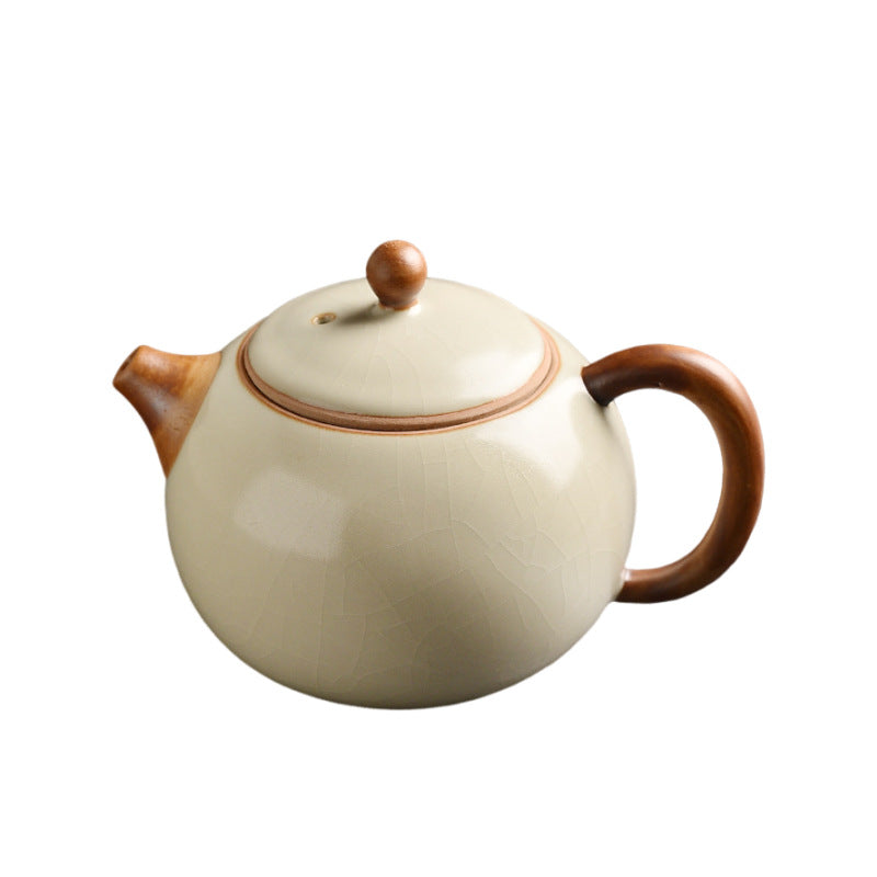 Beige Ru Kiln Tea Set - 3-Piece Gongfu Ceramic Set with Teapot & Cups (Tea Tray Included)