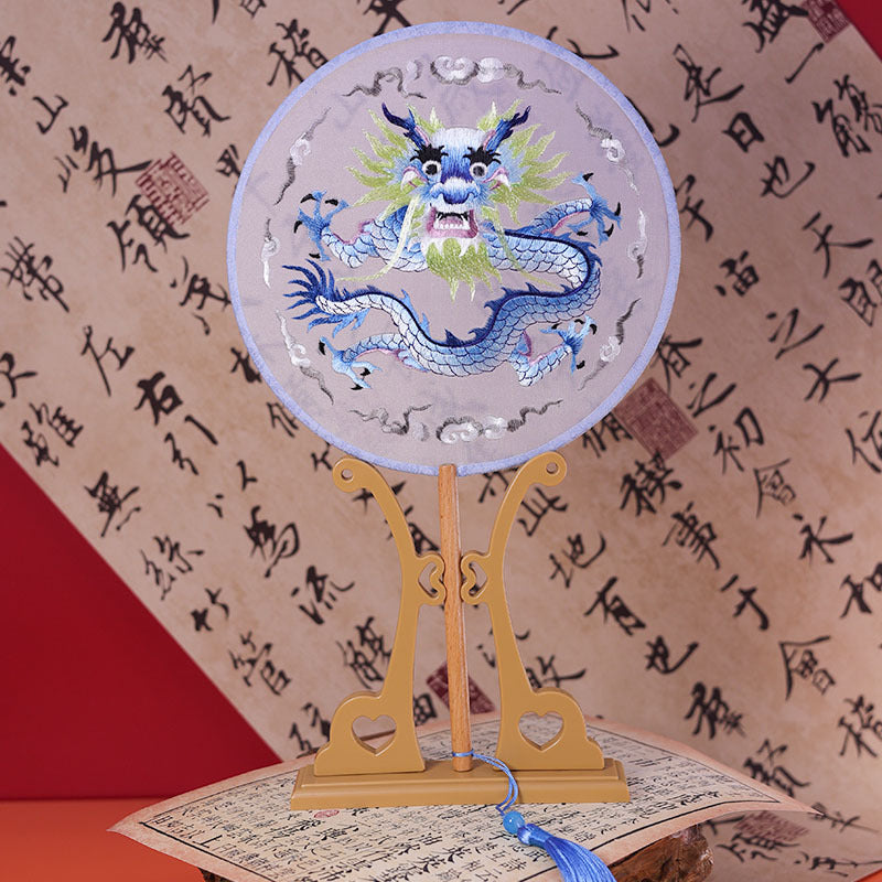 Exquisite Dual-Sided Embroidered Round Fan - Ancient Style Decorative Hand Fan