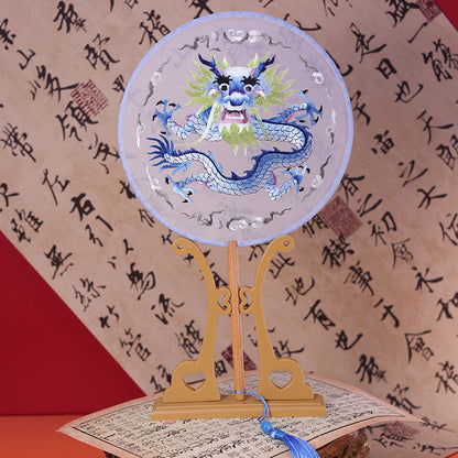 Exquisite Dual-Sided Embroidered Round Fan - Ancient Style Decorative Hand Fan