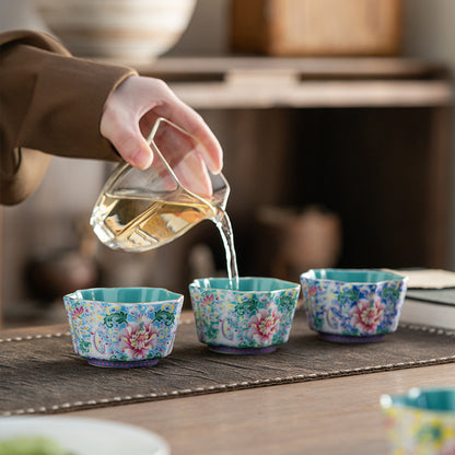 Enamel Glazed Tea Master Cup Set - Handcrafted Gongfu Tea Ceremony Cups with Gift Box (Sunflower & Round Rim Styles)