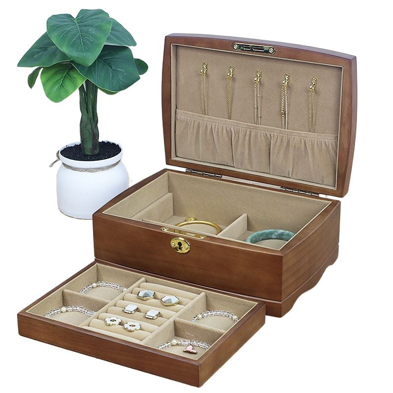 Solid Wood Lockable European Jewelry Box - Vintage Decorative Storage Case