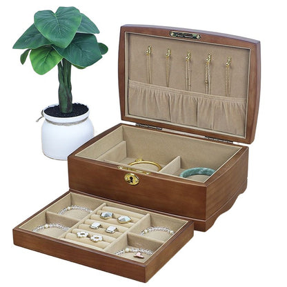Solid Wood Lockable European Jewelry Box - Vintage Decorative Storage Case