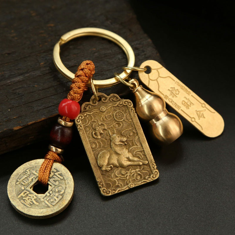 Get Lucky with Our Alloy Wucai God Zodiac Box and Keychain Pendant Set for Wealth and Good Fortune