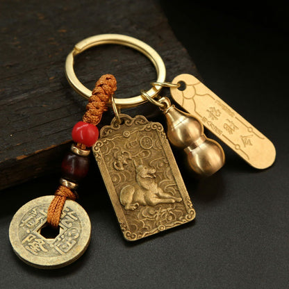 Get Lucky with Our Alloy Wucai God Zodiac Box and Keychain Pendant Set for Wealth and Good Fortune