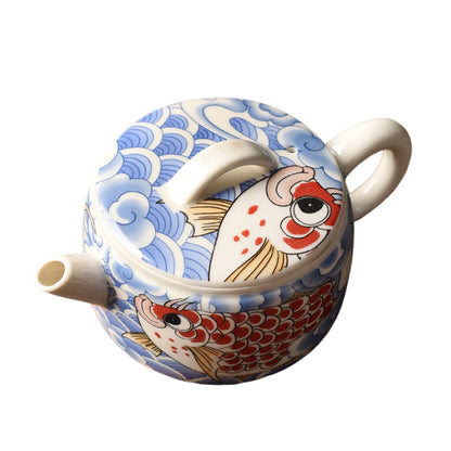 Blue & White Dragon Gate Hanwa Teapot - Ceramic Gongfu Teapot with Koi Fish Design (150ml/200ml Options)