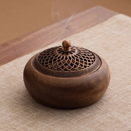 Walnut Wood Incense Burner – Round Shape Natural Wooden Incense Holder for Home & Tea Room