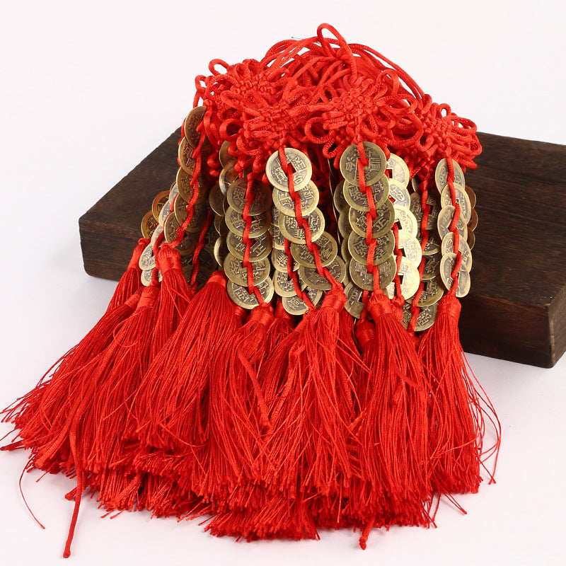 Handmade Feng Shui Hanging Antique Five Emperors Qi Coin Car Decor with Fulu Tassel