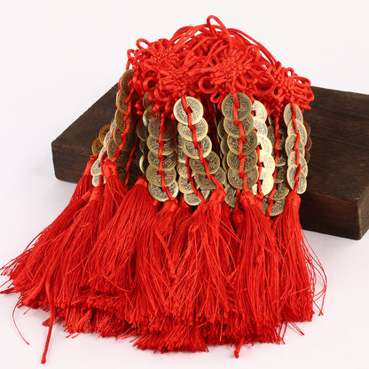 Handmade Feng Shui Hanging Antique Five Emperors Qi Coin Car Decor with Fulu Tassel