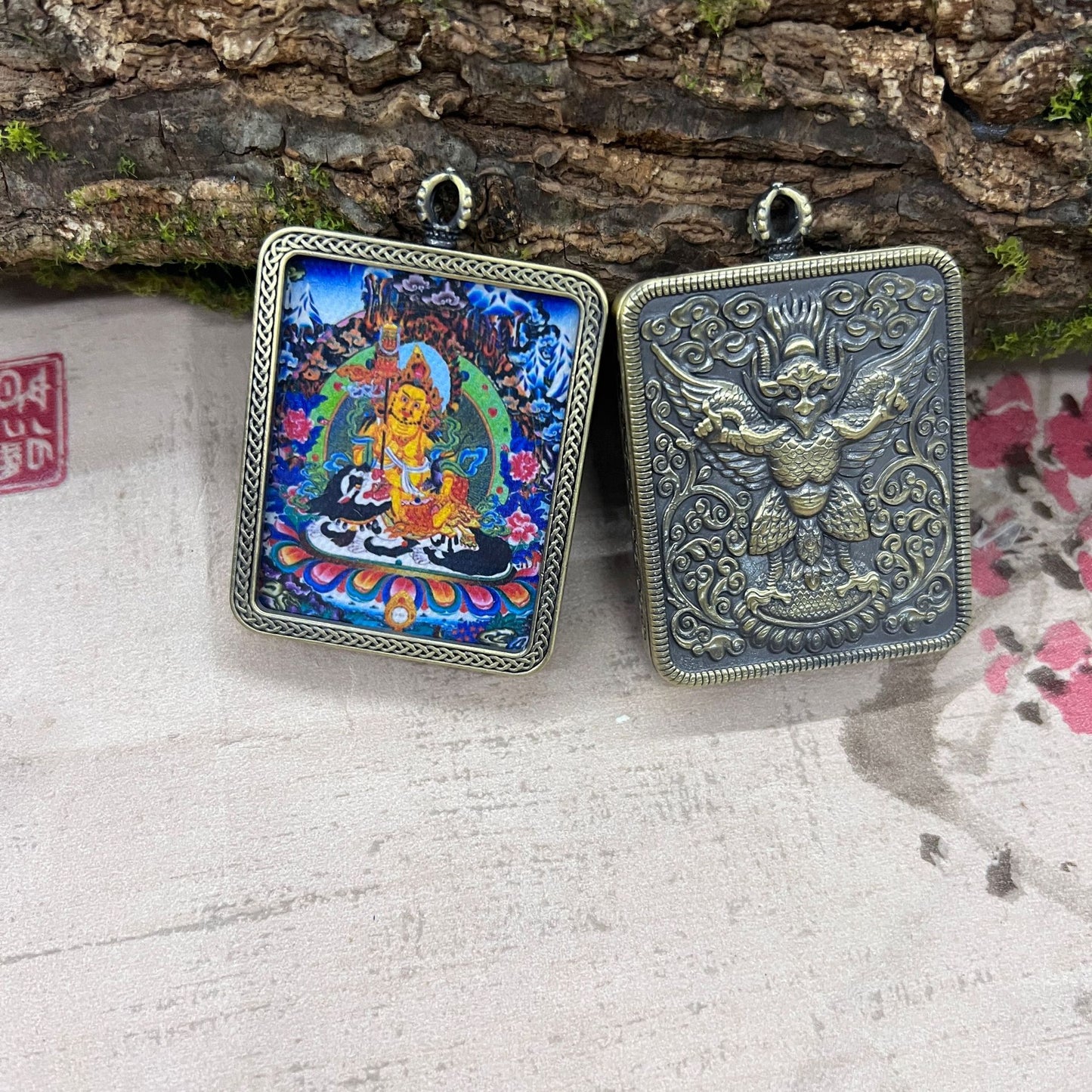 Nepalese Thangka Ghau Box Pendant with Hanging Cord – Handcrafted Sacred Amulet