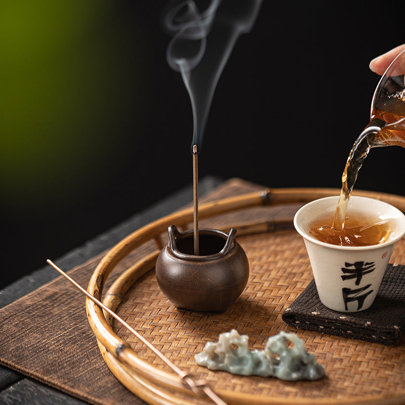 Mini Ceramic Tripod Incense Burner - Compact Zen Incense Holder for Tea Table (5x5x4.3cm, 9-Hole Design)