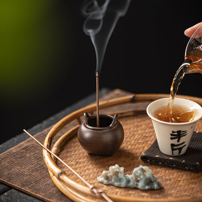 Mini Ceramic Tripod Incense Burner - Compact Zen Incense Holder for Tea Table (5x5x4.3cm, 9-Hole Design)