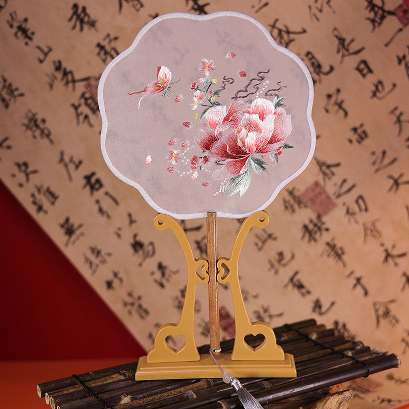 Exquisite Dual-Sided Embroidered Round Fan - Ancient Style Decorative Hand Fan