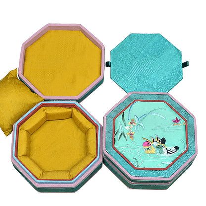 Octagonal Embroidered Jewelry Box – Traditional Chinese Brocade Bracelet & Bangle Storage Case