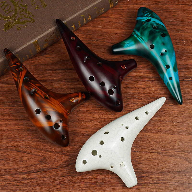 12-Hole Alto C Ceramic Ocarina - Smoked Finish with Music Sheet, Neck Strap & Carry Bag (AC Tuned)
