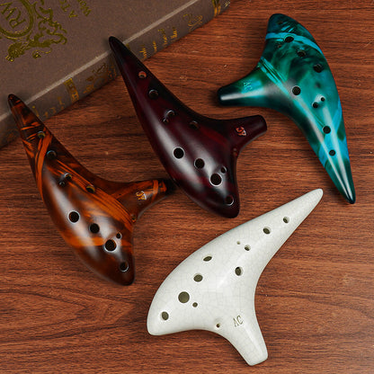 12-Hole Alto C Ceramic Ocarina - Smoked Finish with Music Sheet, Neck Strap & Carry Bag (AC Tuned)